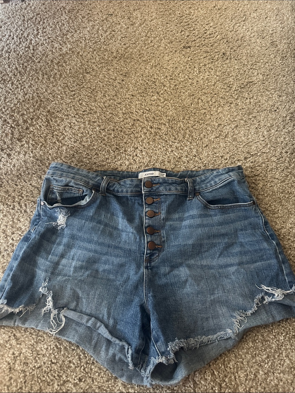 JustFab High-Waist Distressed Denim Shorts - Blue